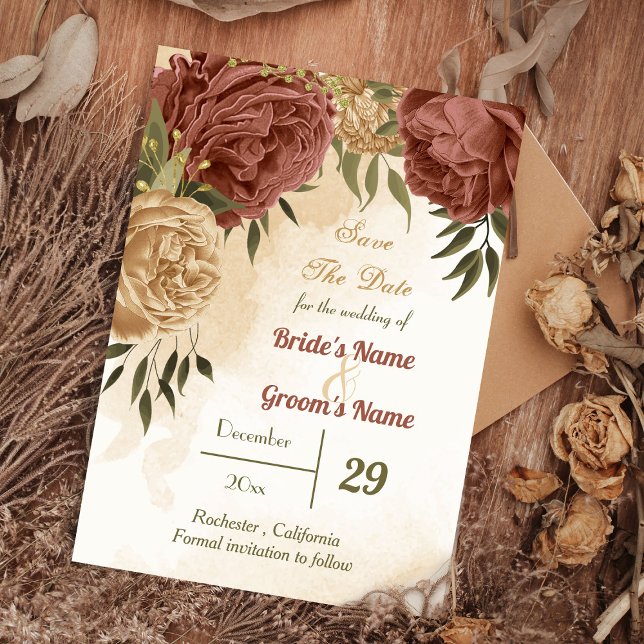 Terracotta erthy florale Vegetation Save The Date (Von Creator hochgeladen)