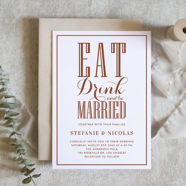 Terracotta essen, trinken und Verheiratet Hochzeit Einladung (Von Creator hochgeladen)