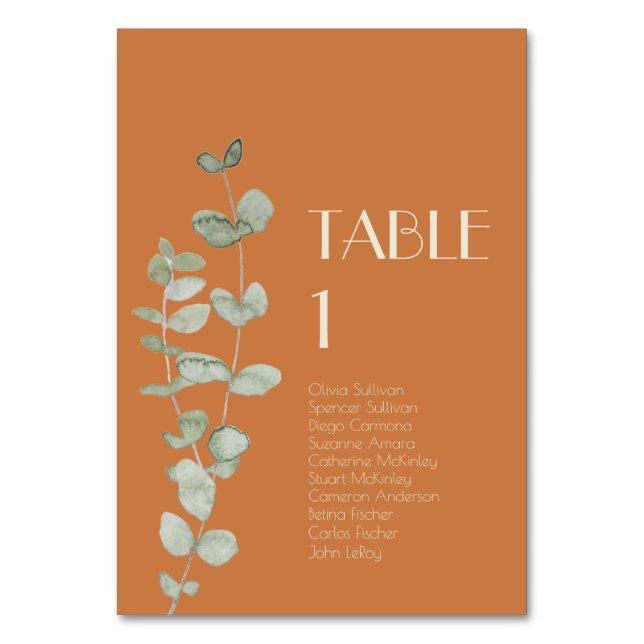 Terracotta Eucalyptus Déco Numéro de table Invités (Par défaut)