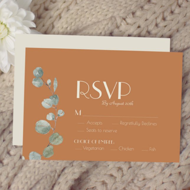 Terracotta Eucalyptus Deko Hochzeit RSVP Karte (Von Creator hochgeladen)