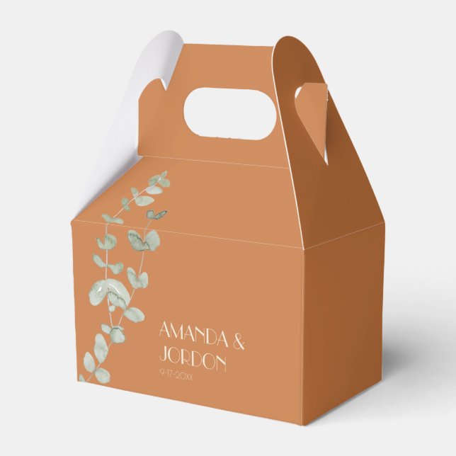 Terracotta Eucalyptus Deko Wedding Gable Favor Box Geschenkschachtel (Vorderseite)