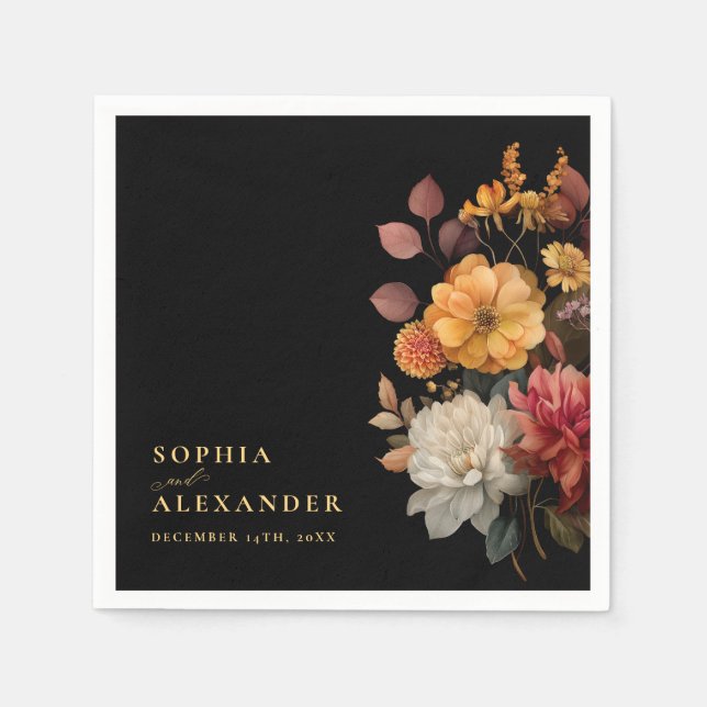 Terracotta Fall Black Floral Wedding Paper Napkin Serviette (Vorderseite)