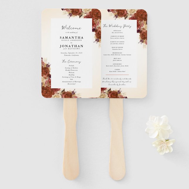 Terracotta Fall Blume Handwriting SkriptWedding Fächer (Vorne und Hinten)