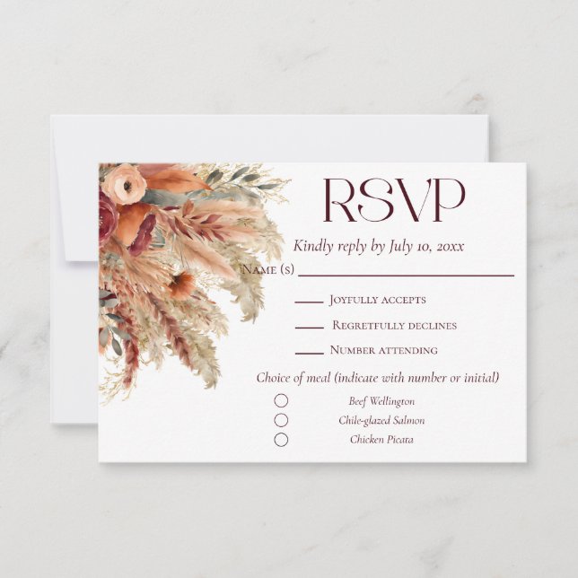 Terracotta Fall Dried Florals Pampas Grass Meals RSVP Karte (Vorderseite)