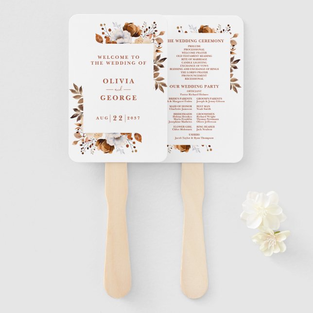 Terracotta Fall Elegante Hochzeitsfeier Fächer (Vorne und Hinten)