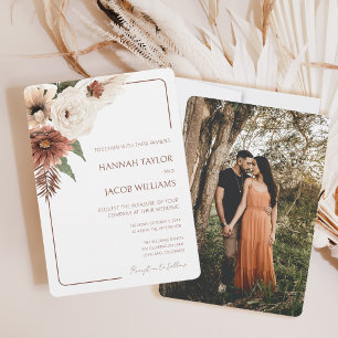 Terracotta Fall Floral Modernes Foto Hochzeit Einladung