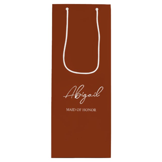 Terracotta Fall Personalisiert Name Wedding Party Geschenktüte Für Weinflaschen (Vorderseite)