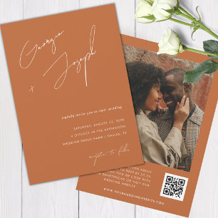 Terracotta Fall Script Foto QR Code Wedding Einladung
