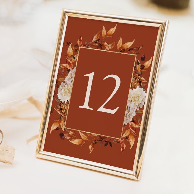 Terracotta Fall Tischnummer (Watercolor Terracotta Fall Floral Table Number Sign by Painted Paperie)