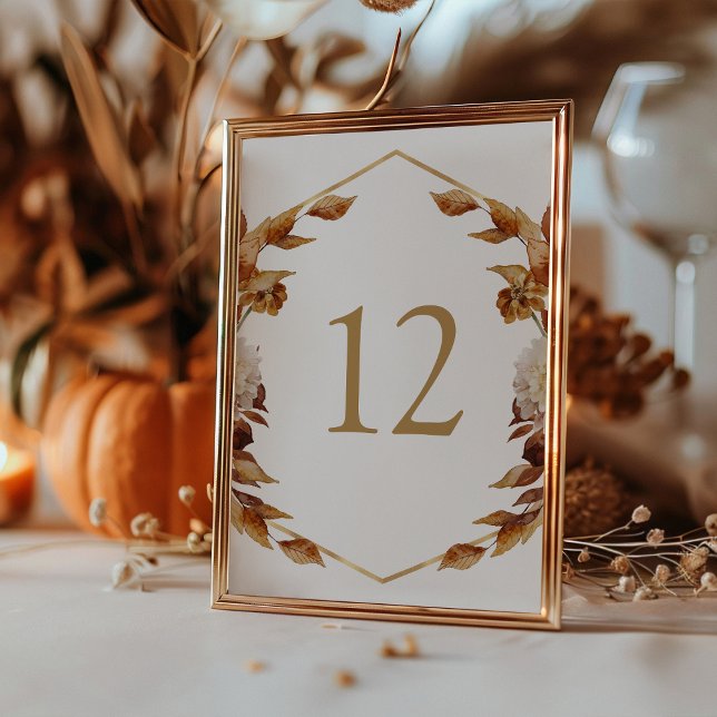 Terracotta Fall Watercolor Leaves Wedding Tischnummer (Terracotta Copper Fall Watercolor Leaves Wedding Table Number by Painted Paperie
)
