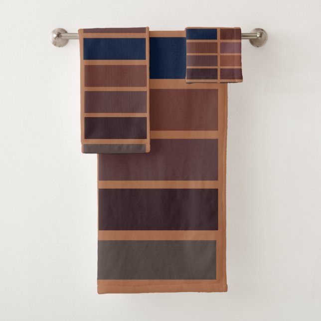 Terracotta Farbenfrohe Streifen Moderne Erdkunde Badhandtuch Set (Insitu)
