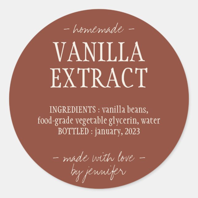 Terracotta Flasche Hausgemachtes Getränk Vanilla Runder Aufkleber (Vorderseite)