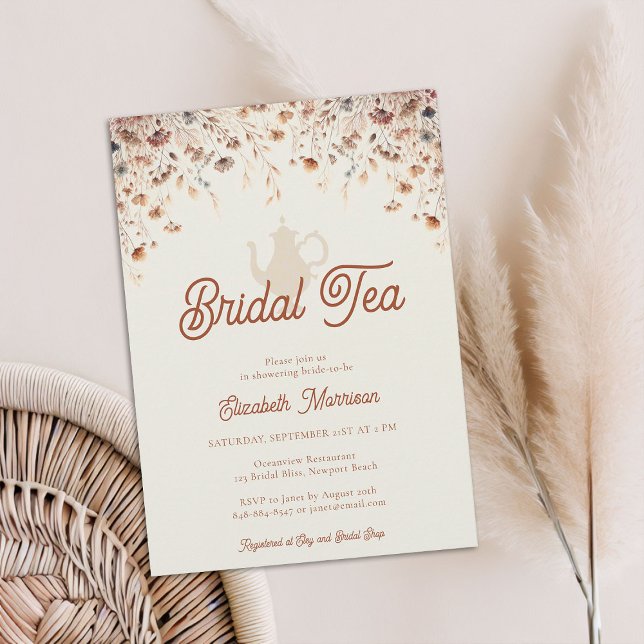 Terracotta Flora Brautparty Teatro Sociale Bellinz Einladung (terracotta floral bridal shower tea invitation modern elegant wildflowers meadow garden flowers boho)