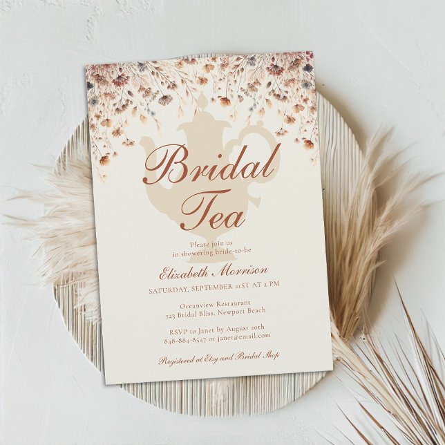 Terracotta Flora Brautparty Teatro Sociale Bellinz Einladung (terracotta floral bridal shower tea invitation modern elegant wildflowers meadow garden flowers boho)