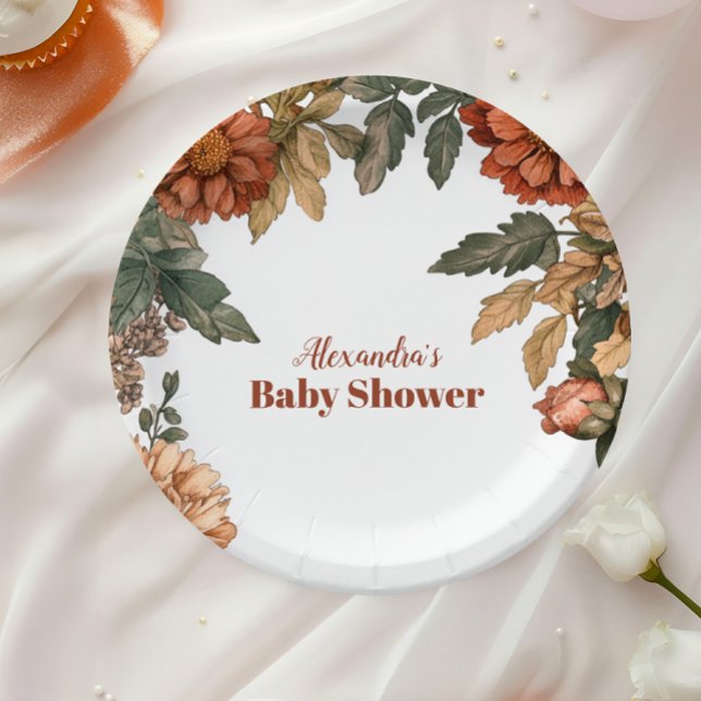 Terracotta Floral Baby in Bloom Baby Dusche Pappteller (Von Creator hochgeladen)