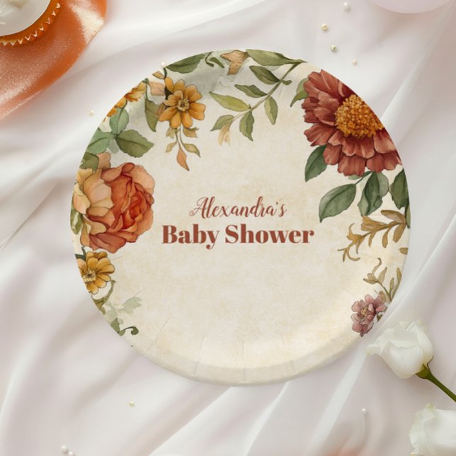 Terracotta Floral Baby in Bloom Baby Dusche Pappteller (Von Creator hochgeladen)