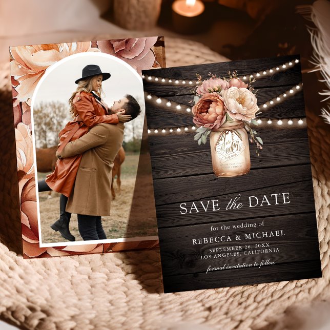 Terracotta Floral Barn Holz Foto Hochzeit Save The Date (Von Creator hochgeladen)