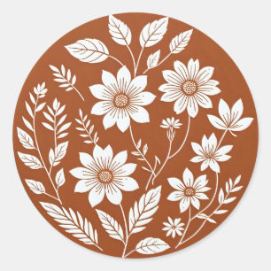 Terracotta Floral Boho Circle Aufkleber