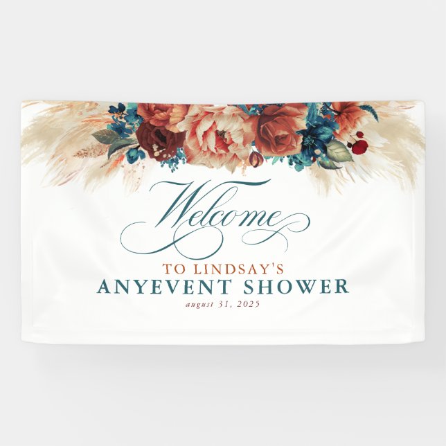 Terracotta Floral Boho Fall Party Dusche Willkomme Banner (Horizontal)