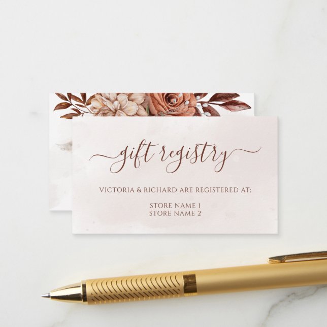 Terracotta Floral Boho Hochzeit im Herbst Geschenk Begleitkarte (Vorderseite/Rückseite Beispiel)