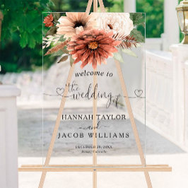 Terracotta Floral Boho Wedding Willkommen Acrylschild