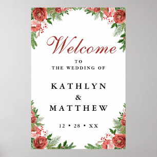 Terracotta Floral Bough Winter Wedding Willkommen Poster