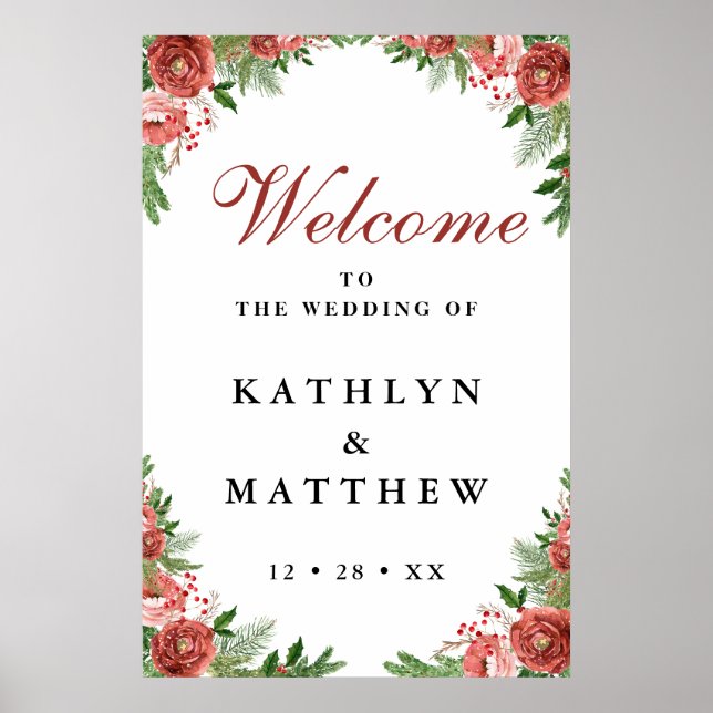 Terracotta Floral Bough Winter Wedding Willkommen Poster (Vorne)