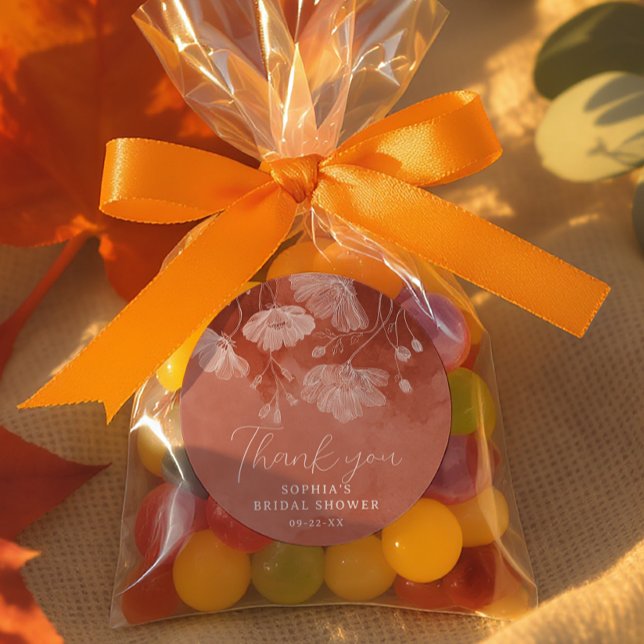 Terracotta Floral Brautparty Vielen Dank Sticker (Thank You Fall Event Favor Stickers)