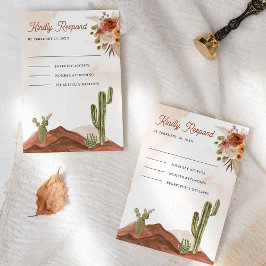 Terracotta Floral Desert Cactus Wedding RSVP Karte