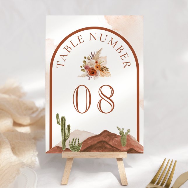 Terracotta Floral Desert Cactus Wedding Tischnummer (Von Creator hochgeladen)