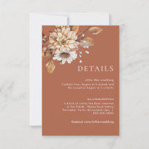 Terracotta Floral Détails du Mariage Cartes de fer