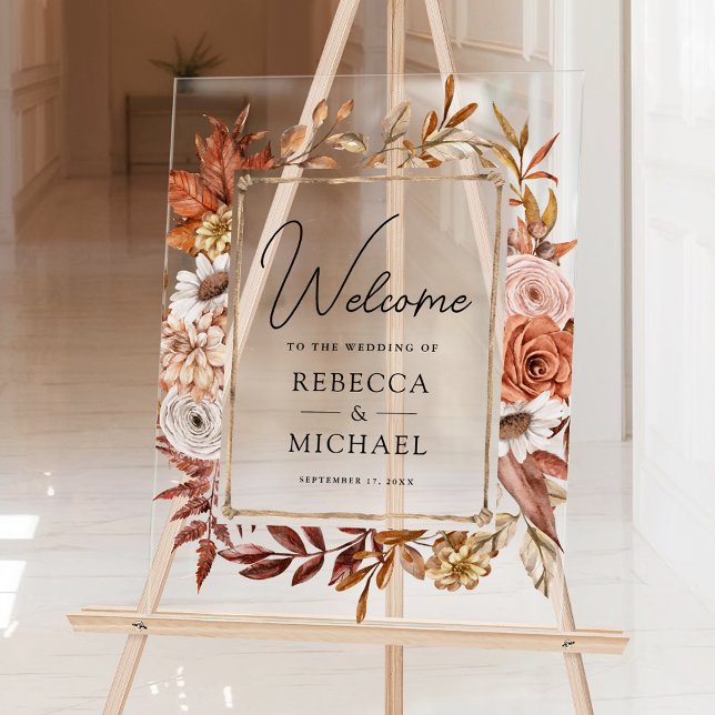 Terracotta Floral Frame Wedding Welcome Acrylschild (Von Creator hochgeladen)