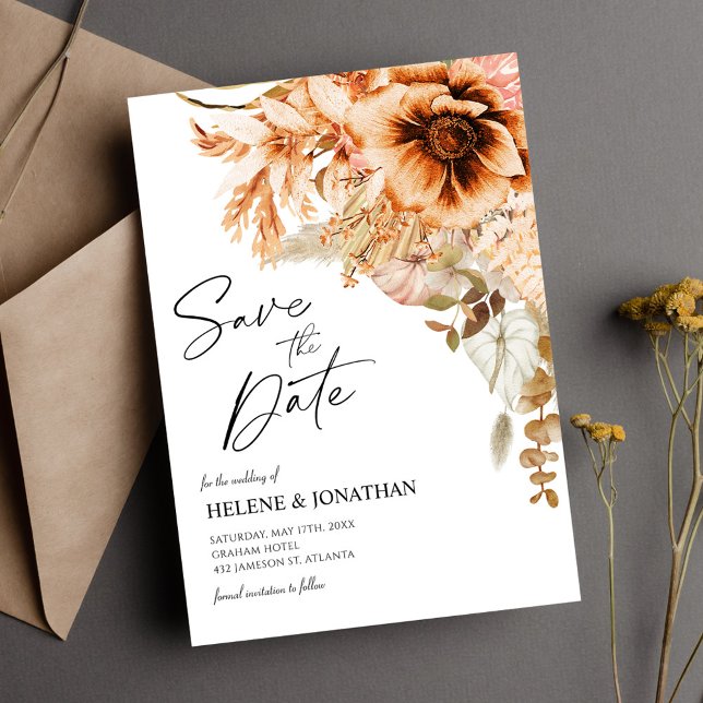 Terracotta Floral Hochzeit im Herbst Save the Date (Terracotta Floral Fall Wedding Save The Date)