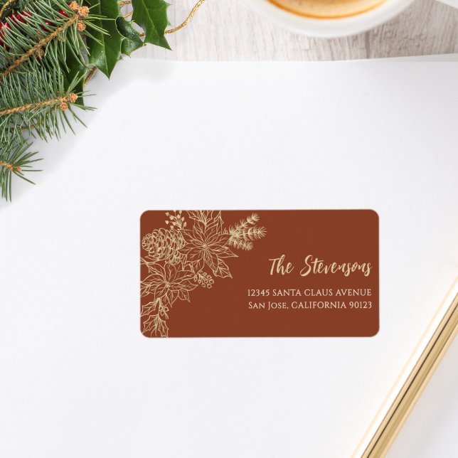 Terracotta Floral Holiday Return Label Adressaufkleber (Von Creator hochgeladen)