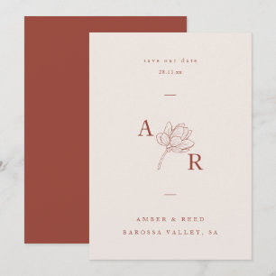 Terracotta Floral Minimalistisch Monogramm Elegant Save The Date