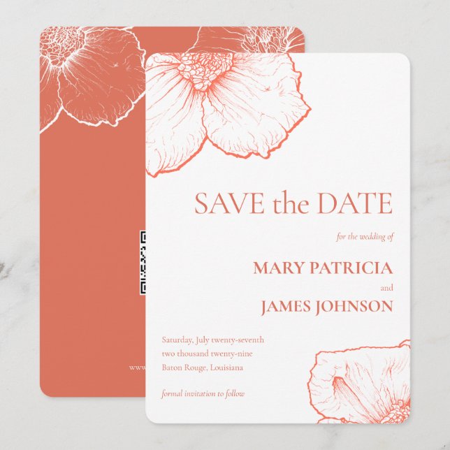 Terracotta Floral Modernes Minimalistisches ✨ Save The Date (Vorne/Hinten)