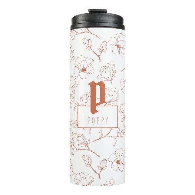 Terracotta Floral Monogram Name Thermal Tumbler Thermosbecher (Vorderseite)