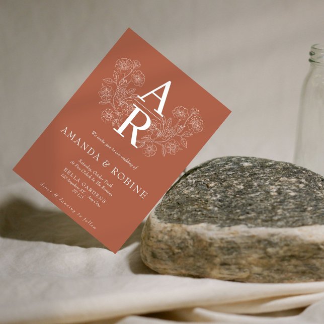 Terracotta Floral Monogram Wedding Einladung (Von Creator hochgeladen)