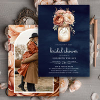 Terracotta Floral Navy Blue Foto Brautparty