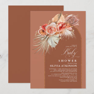 Terracotta Floral Pampas Grass Boho Babydusche Einladung