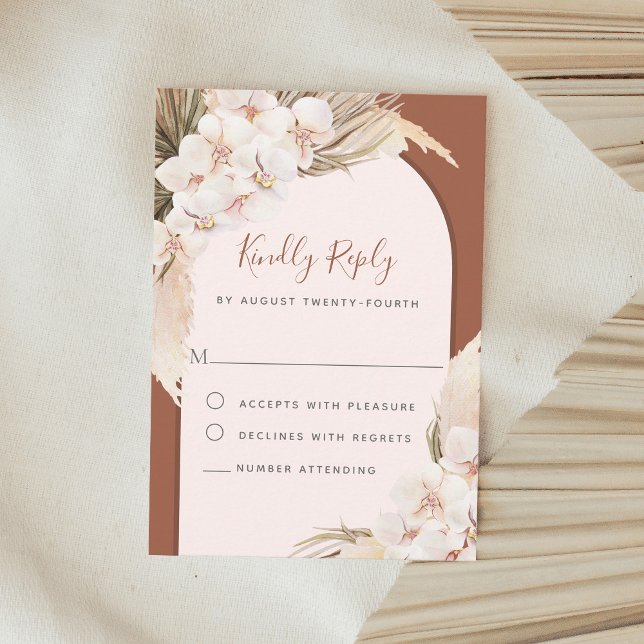 Terracotta Floral Pampas Grass Hochzeit im Herbst RSVP Karte (Von Creator hochgeladen)