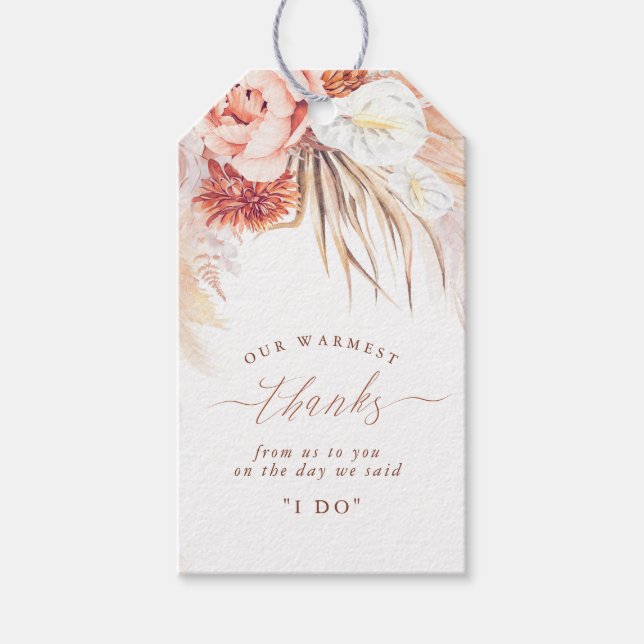 Terracotta Floral Pampas Grass Wedding Geschenkanhänger (Vorderseite)