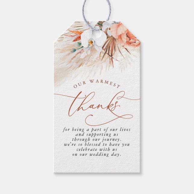 Terracotta Floral Pampas Grass Wedding Geschenkanhänger (Vorderseite)