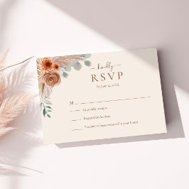 Terracotta Floral Pampas Grass Wedding RSVP Card Karte