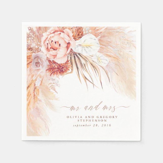 Terracotta Floral Pampas Grass Wedding Serviette (Vorderseite)