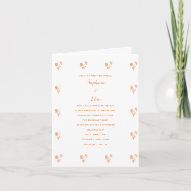 Terracotta Floral Pattern Simple Boho Wedding Einladung (Vorderseite)