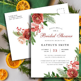 Terracotta Floral Pine Bough Foliage Brautparty Einladungspostkarte