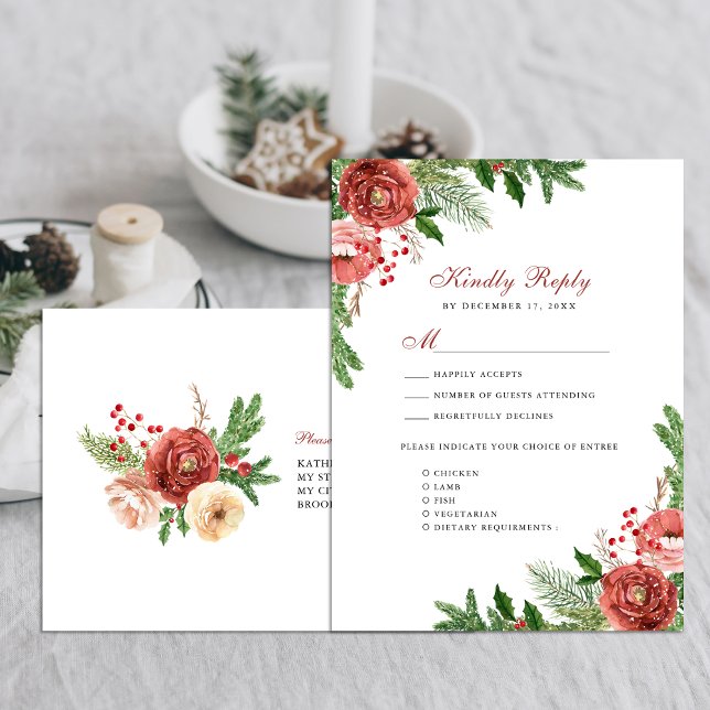 Terracotta Floral Pine Bough Foliage Wedge RSVP Einladungspostkarte (Von Creator hochgeladen)