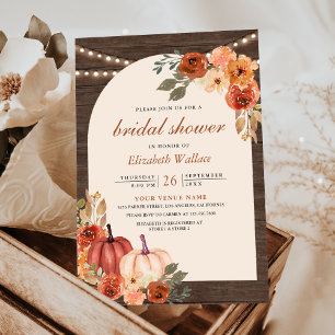 Terracotta Floral Pumpkin Barn Wood Brautparty Einladung