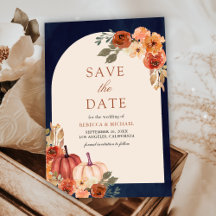 Terracotta Floral Pumpkin Navy Blue Wedding